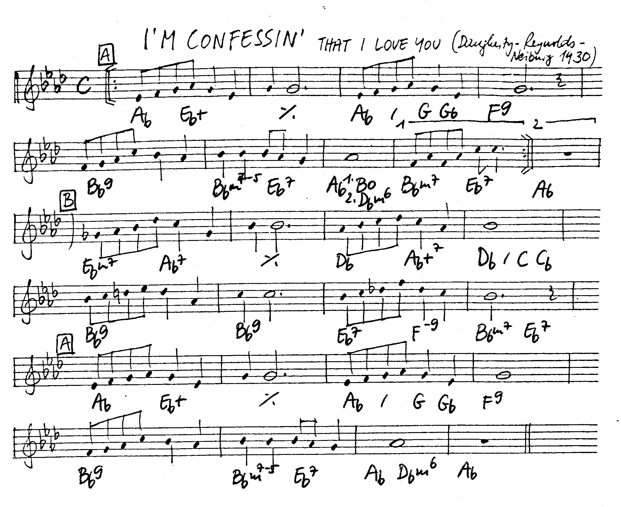 i'm confessin' free jazz leadsheet - Courtesy of the Jungle Jazz Band